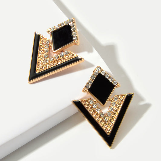 Costume Jewellery Rhinestone Enamel Triangle Geometric Stud Bridal Earrings Gift