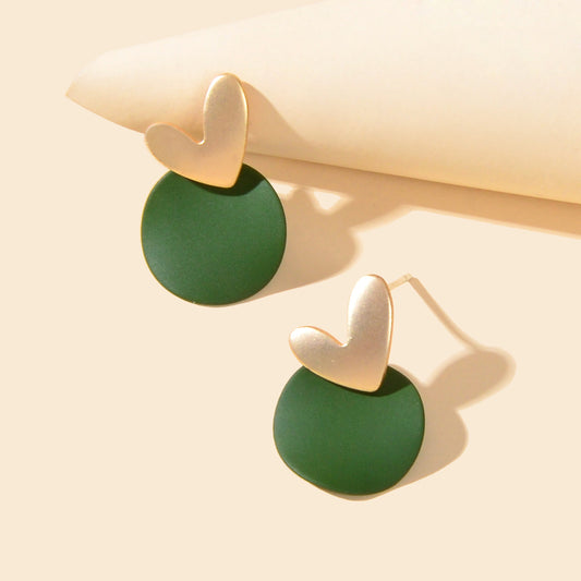 Love Heart Green Round Stud Pierced Hypoallergenic Female Earrings Stud Jewelry