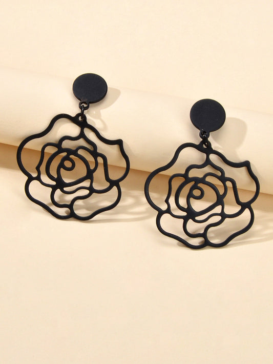 Designer Jewellery Black Hollow out Big Flower Chunky Dangle Party Earrings Gift