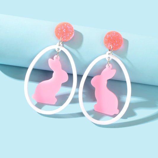 Cute Pink Rabbit Cartoon Animal Acrylic Dangle Aesthetic Lovely Bunny Earrings
