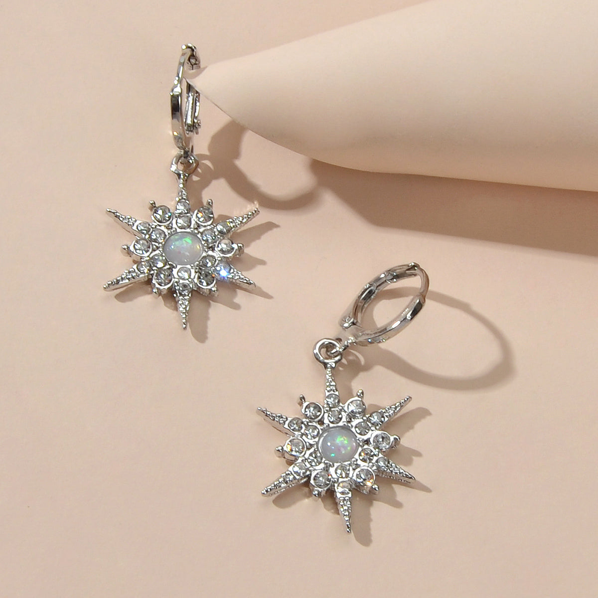 Luxurious Full Rhinestone Spike Star Hoop Dangle Trendy Earrings Ladies Jewelry