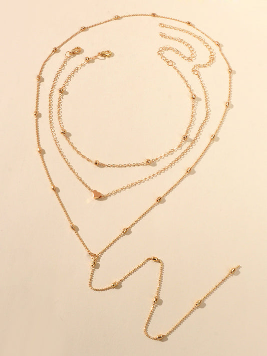 3 pcs Gold Silver Chain Multi-layer Necklace Heart Charm Necklace Ladies Jewelry