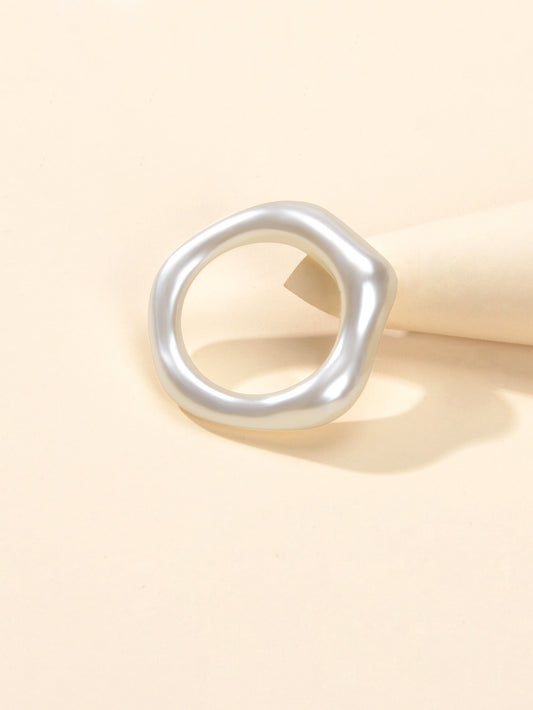 Retro Faux Pearl Square Geometric Engagement Finger Ring Wedding Party Wear Gift