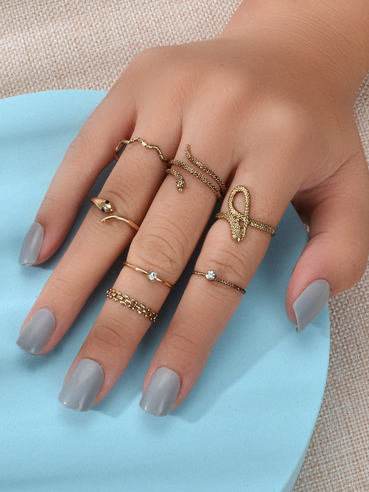 Multiple 7pcs Vintage Boho Chic Antique Gold Snake Midi Finger Knuckle Rings set