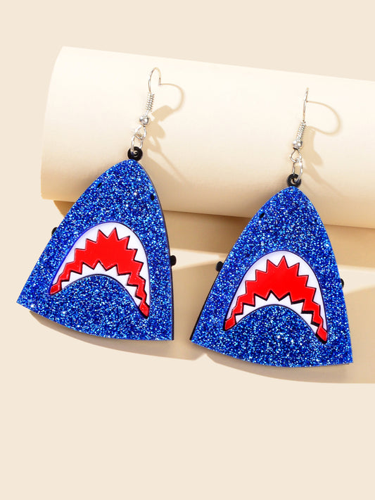 Funny Acrylic Blue Shark Head Earrings Unique Creative Ocean Marine Jewellery