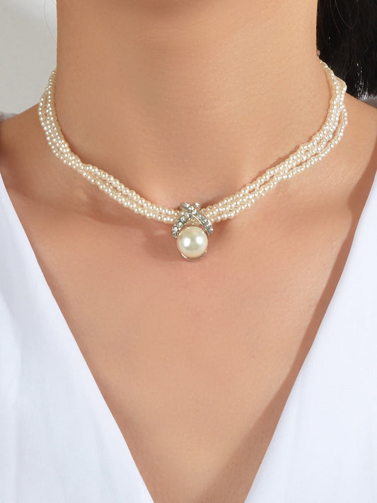 Retro Multi-layer Entangled Pearl Wedding Collar Necklace Beautiful Jewellery