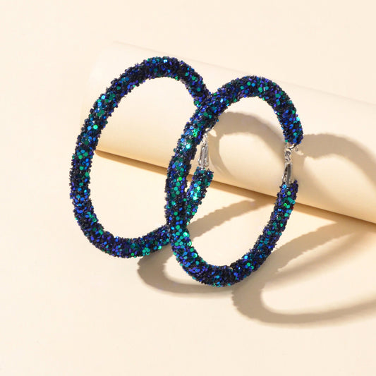 Shining Female Paillettes Green Blue Big Hoop Earrings Girls Party Decoration