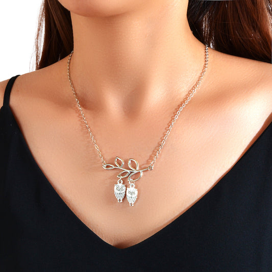 Fashion Designer Silver Chain Lover Owl Branch Necklace Female Accessories Gift
