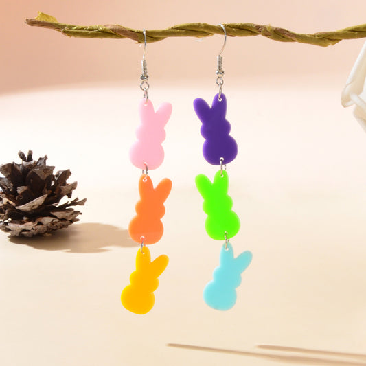 Funny Asymmetrical Colouful Resin Rabbit Hanging Bunny Earrings Animal Jewelry