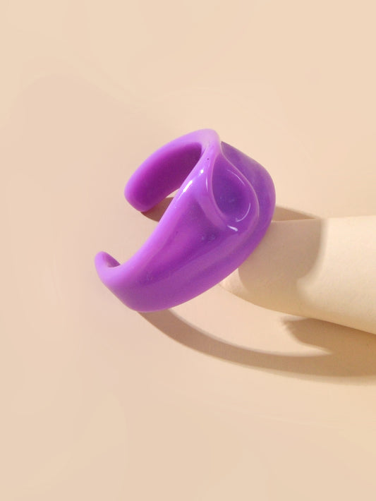 Chunky Purple Resin Irregular Geometric Finger Plastic Trendy Ring Band Women