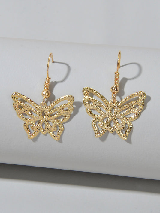 Cute Funny Trendy Gold Metal Hollow out Butterfly Minimalist Dangle Earrings