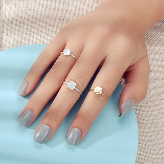 Multiple 3 pcs Minimalist Round Square Disc Stackable Midi Knuckle Rings set