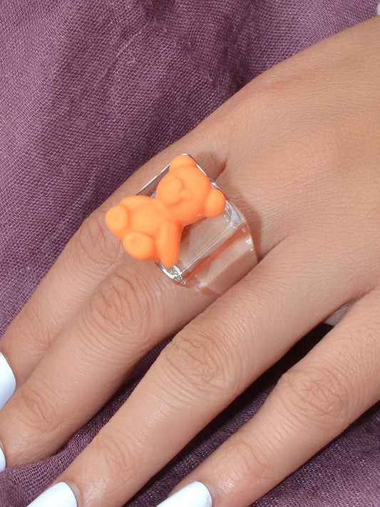 3D Cartoon Purple Orange Bear Plastic Transparent Chunky Trendy Finger Ring Gift