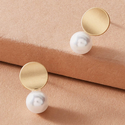 Dainty Round Gold Metal Pearl Daily Wear Stud Earrings Great Jewelry for Dating