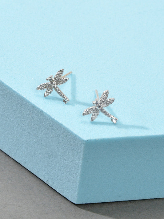 Cute Funny Silver Dragonfly Hypoallergenic Pierced Stud Earrings Dainty Gifts