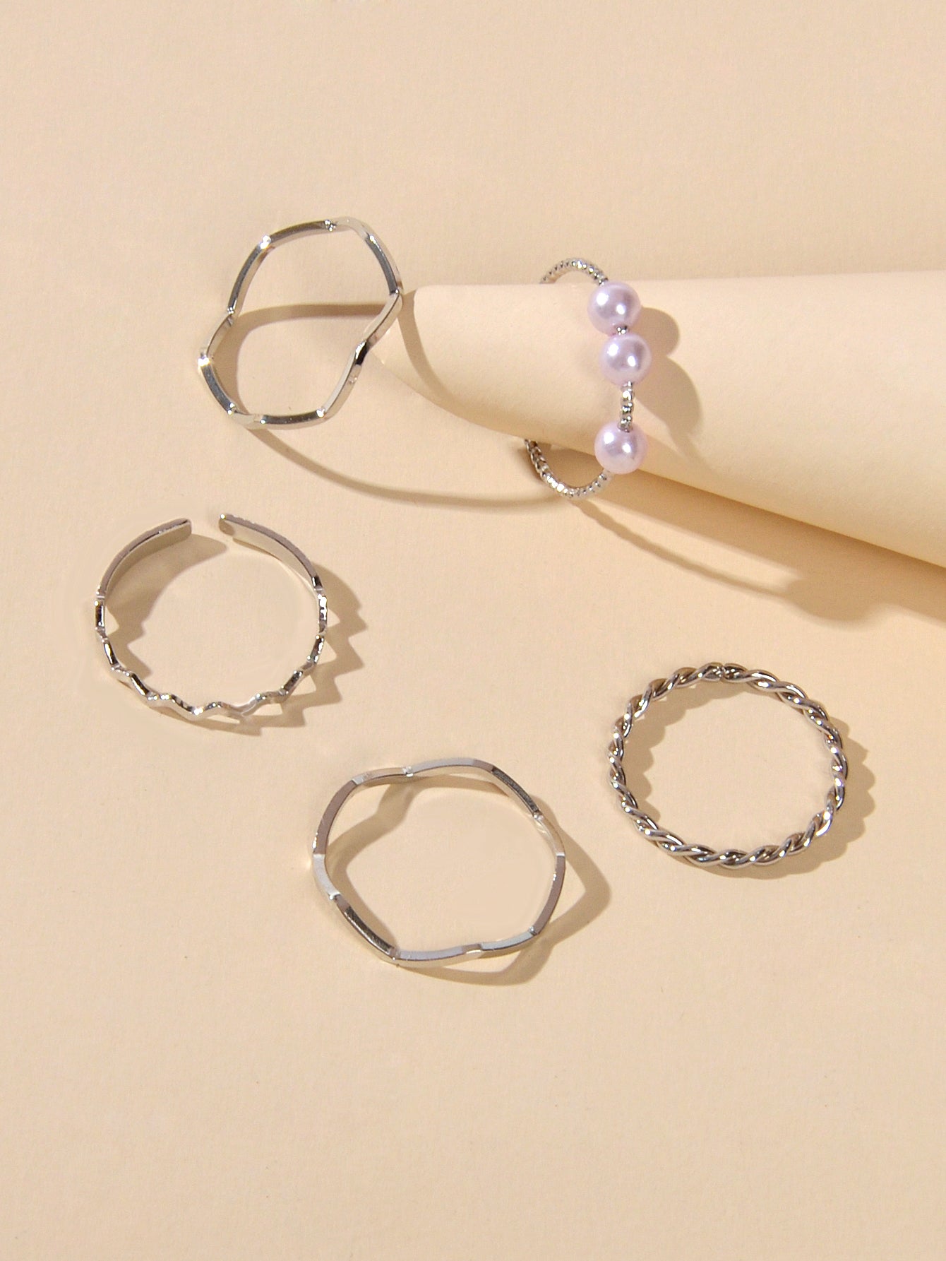 5 pcs Fashion Jewellery Pearl Decor Minimalist Finger Midi Finger Knuckle Rings