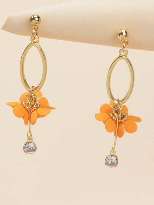 Orange Charm Rhinestone Charm Gold Colour Dangle Earrings Women Party Decoration