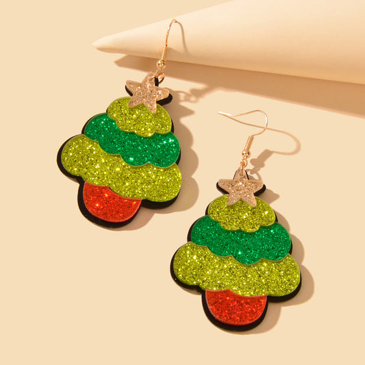 Funny Colourful Acrylic Christmas Tree Holiday Earrings Xmas Dress Up Jewellery