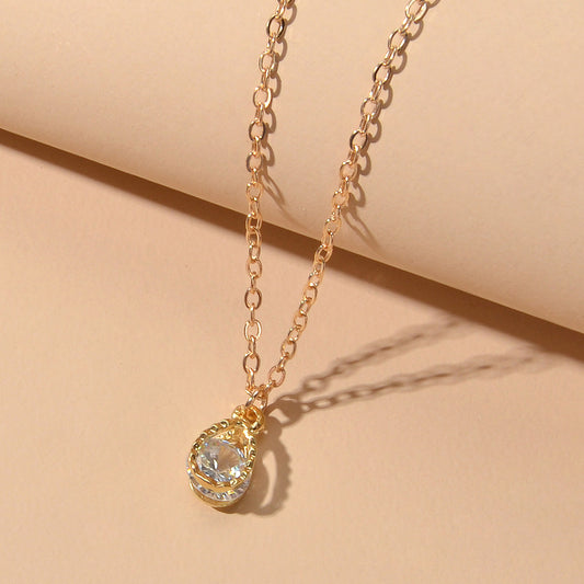 Charming Gold Chain Simulated Cubic Zirconia Water Drop Pendant Necklace Wedding