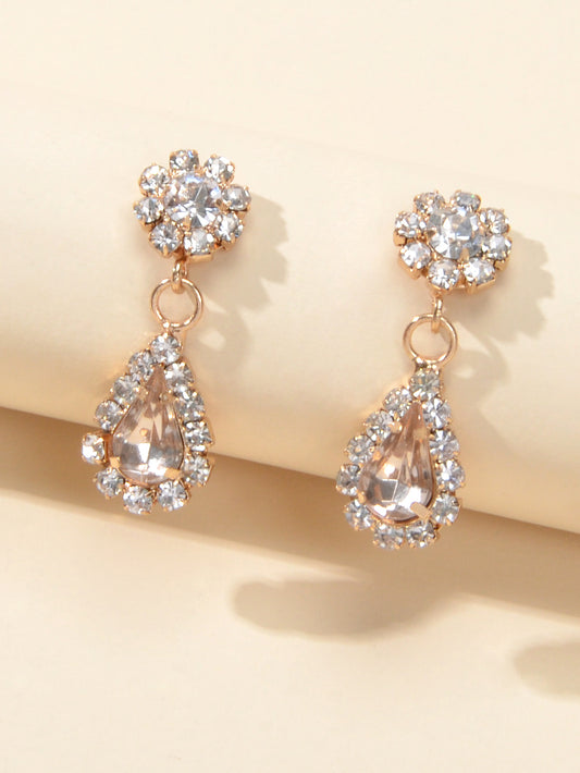 Shining Rhinestone Crystal Flower Water Drop Earrings Girl Perfect Party Jewelry
