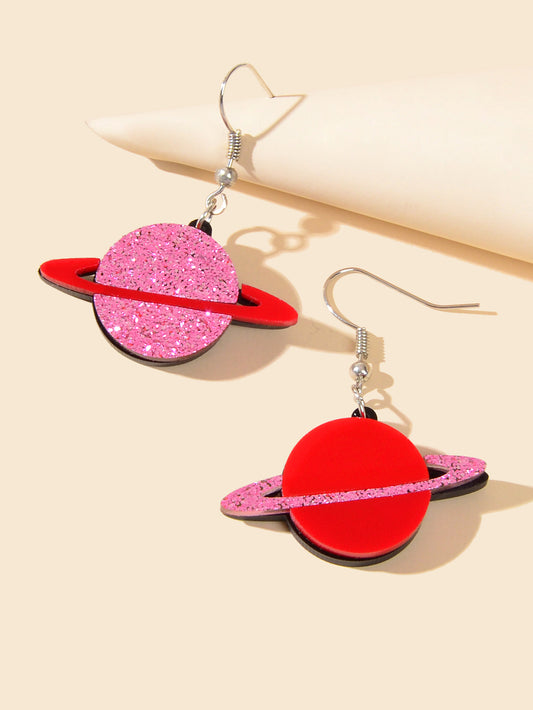 Party Decoration Women Red Resin Acrylic Planet Dangle Earrings Ear Jewellery