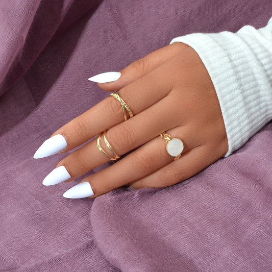 Multiple 3pcs Round Black White Metal Knuckle Stackable Midi Finger Rings Set