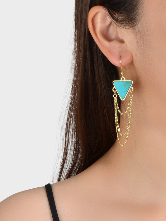 Boho Chic Jewellery Gold Chain Tassel Dangle Turquoise Triangle Ethnic Earrings