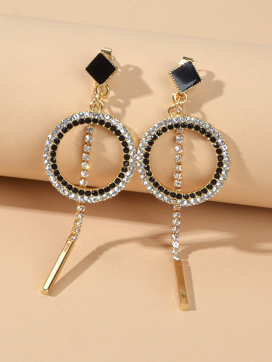 Feelontop Luxury Rhinestone Bar Charm Circle Dangle Earrings Perfect Ear Jacket