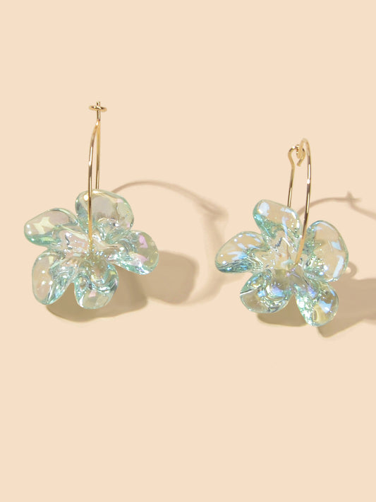 Charming Korean Transparent Plastic Textured Flower Drop Hoop Earrings for Party