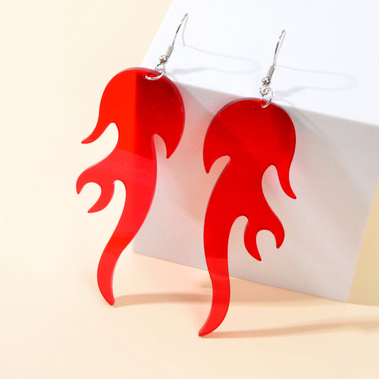 Hip Hop Punk Style Korean Red Acrylic Fire Big Statement Dangle Trendy Earrings