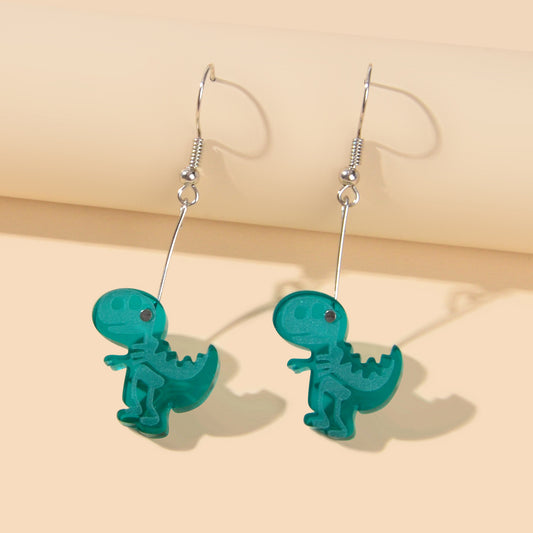 Lovely Cartoon Jewellery Green Resin Dinosaur Dangle Pendant Earrings for Women
