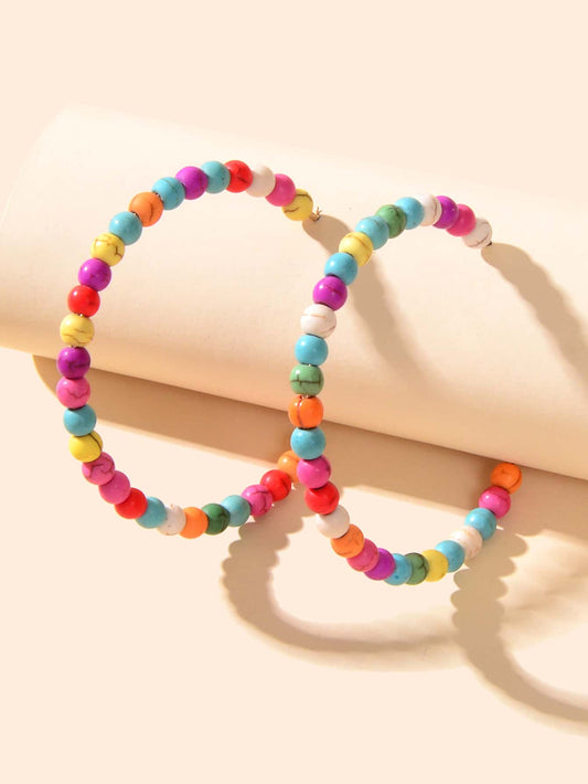 Handmade Colorful Seed Beads Ethnic Big Hoop Earrings Women Bohemian Jewellery