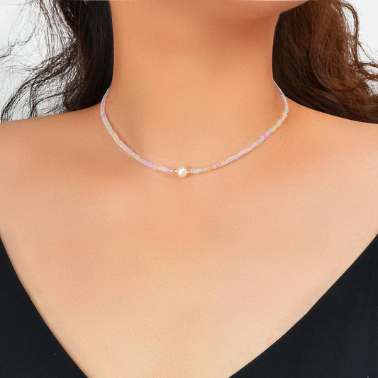 Bohemian Seed Beads Necklace Handmade Colourful Beaded Pearl Choker Jewellery