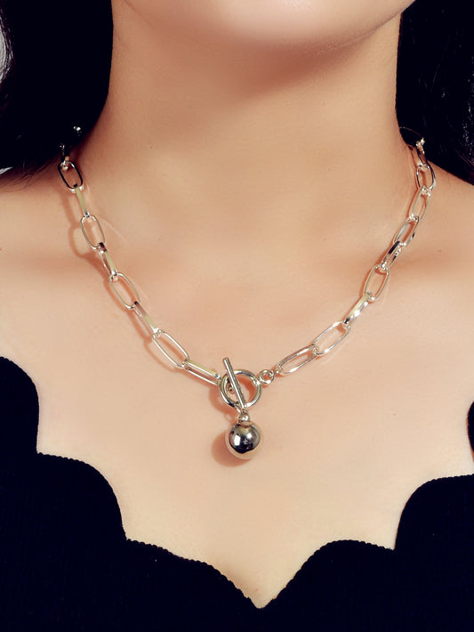 Female Thick Silver Chain Circle Bar Ball Pendant Necklace Punk Women Collar