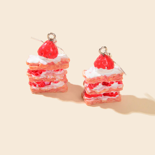Sweet Pink Strawberry Cake Dangles Drop Earrings Girl Statement Resin Jewelllery