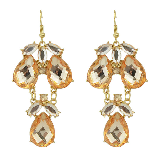 Female Jewelry Orange Black Acrylic Water Drop Flower Chandelier Retro Earrings