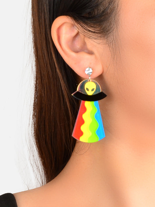 Statement Jewelry Candy Color Resin Saucerman Big Geometric Dangle Punk Earrings