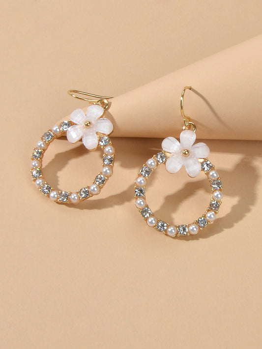Elegant Jewellery Pearl Rhinestone Acrylic Flower Circle Dangle Hook Earrings