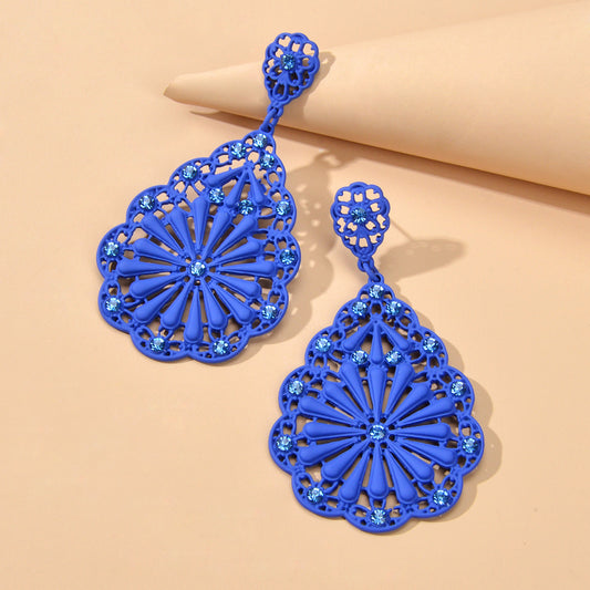 Traditional Ethnic Jewellery Rhinestone Hollow Flower Water Drop Holiday Earring