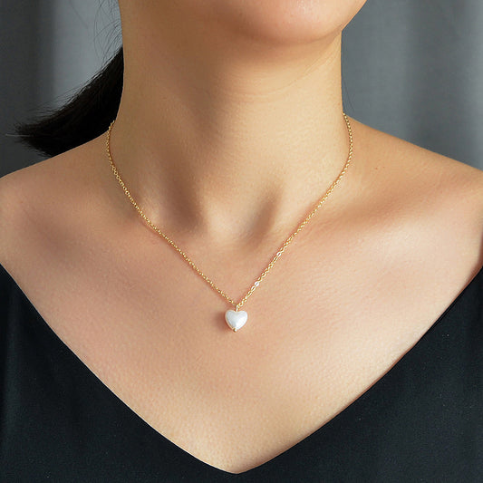 Anniversary Jewelry Gold Chain Pearl Heart Charm Necklace Gifts for Best Friends