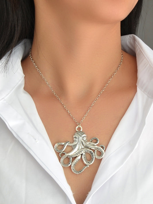 Statement Jewellery Silver Chain Octopus Charm Punk Necklace Collar Accessories