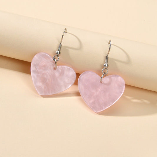 Valentine's Day Women Girl Gift Pink Heart Korean Acrylic Drop Trendy Earrings