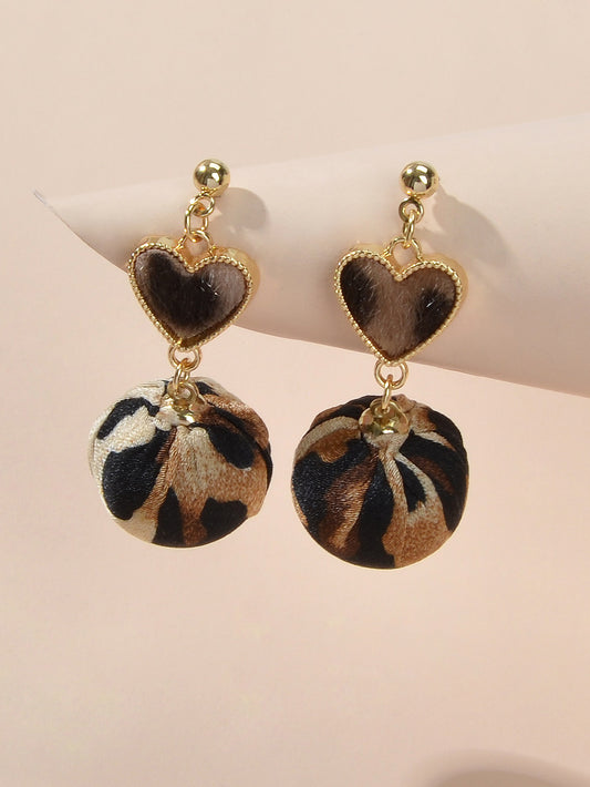 Women Leopard Heart Ball Charm Dangle Earrings Ladies Party Decoration Jewellery