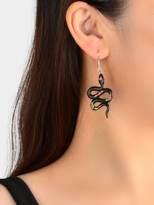 Punk Hip Hop Style Jewelry Black Resin Snake Dangle Statement Earrings for Women