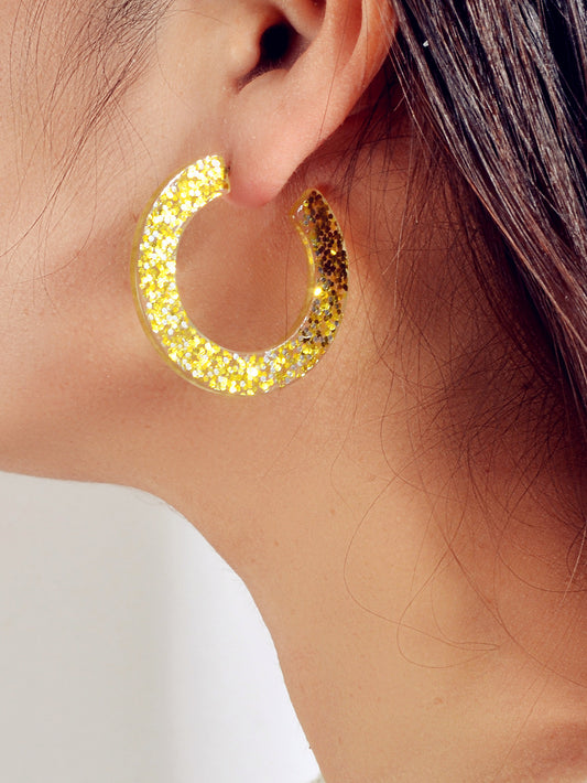 Statement Gold Resin Geometric Acrylic C Shape Hoop Earrings Party Decoration