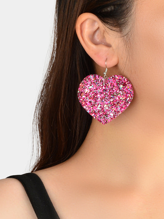 Valentine's Day Women Girl Black Hotpink Pu Leather Heart Drop Party Earrings