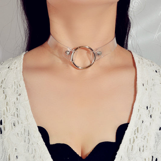 Punk 90s Transparent Gothic Choker Necklace Silver Circle Cosplay Jewellery Gift