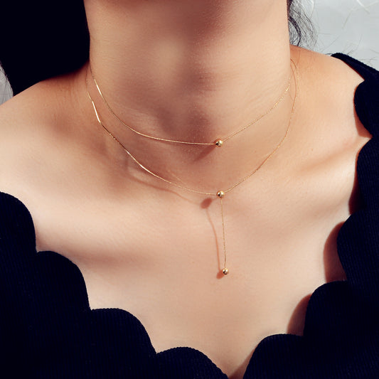 Perfect Jewellery Gold Double layer Chain Necklace Beads Charm Y Lariat Necklace