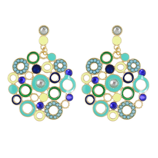 Female Jewellery Rhinestone Colorful Enamel Circle Chunky Party Holiday Earrings