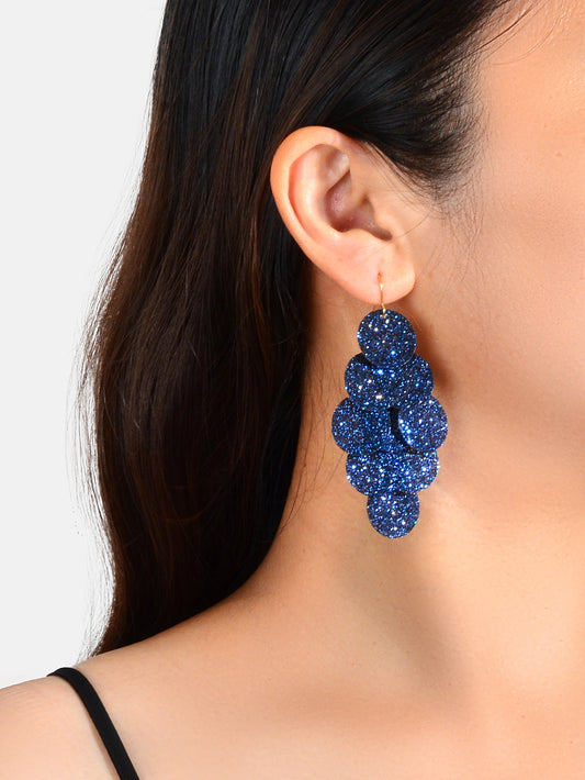Awesome Navyblue Round Disc Spinning Shining Chunky Chandelier Big Earrings Gift